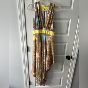 Antonio Melani dress SIZE 8 asymmetrical Hem V Neck Mixed pattern Colorful Lined